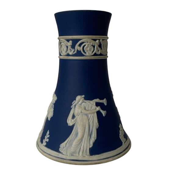 Antique 19th Century William Adams & Sons Jasperware Vase Blue White Embossed